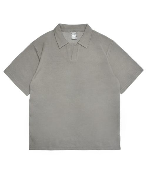 Yunieopaeleol Double Cotton Open Collar Loose Fit Short Sleeve T-Shirt Light Khaki