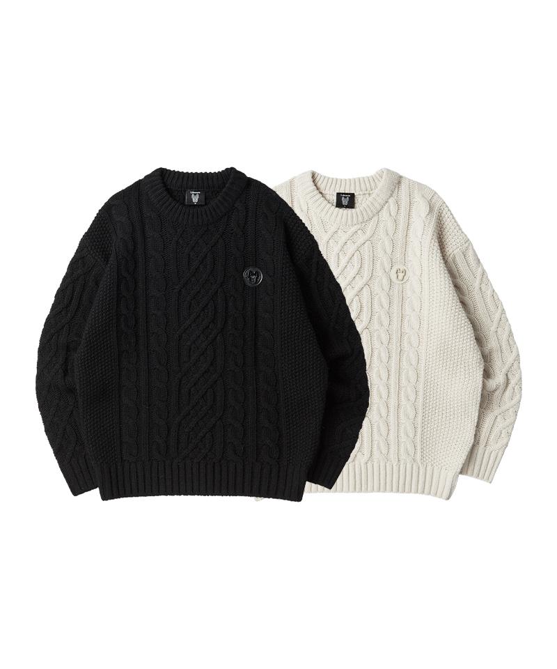 Life Work Lambswool Cable Crew Neck Knit Black/L
