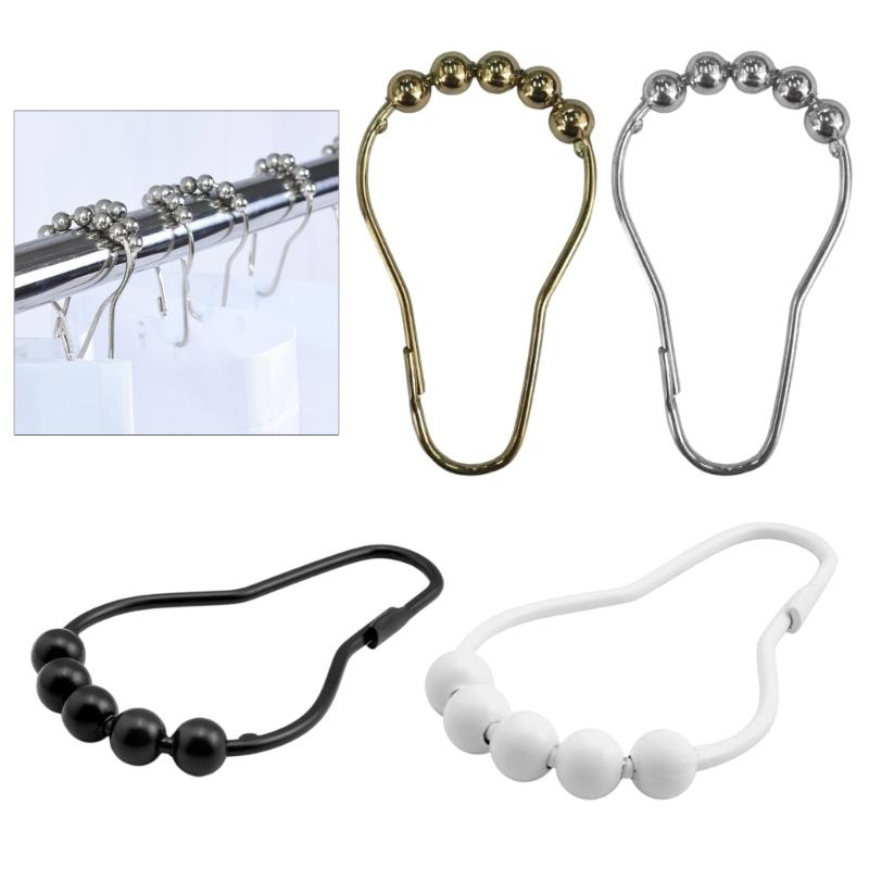 12pcs Rusts Resistant Stainless Steel Bath Curtain Hooks Rustproof 5 Beaded Shower Rod Hook Bathroom Accessories