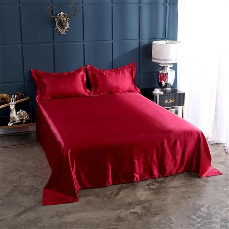 3Pcs Luxury Satin Silk Flat Bed Sheet Set Single Queen Size King Size Bedspread Cover Linen Sheets Double Full Double Sexy
