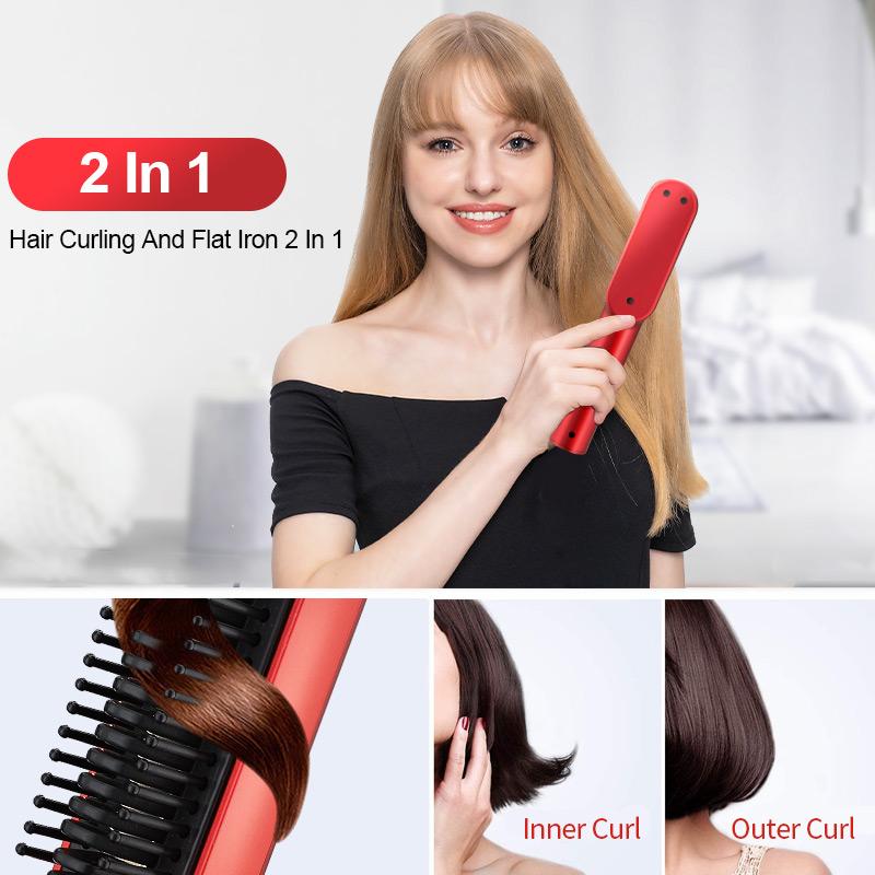 Mini hair straightener USB wireless rechargeable curling double use hair straightener curly hair styling comb