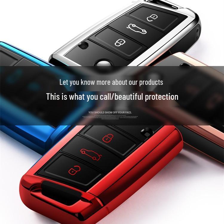 Volkswagen Key Cover for Tiguan L, Teramont, Golf 7, Sportsvan, Lamando - TPU Electroplated Case with Buckle.