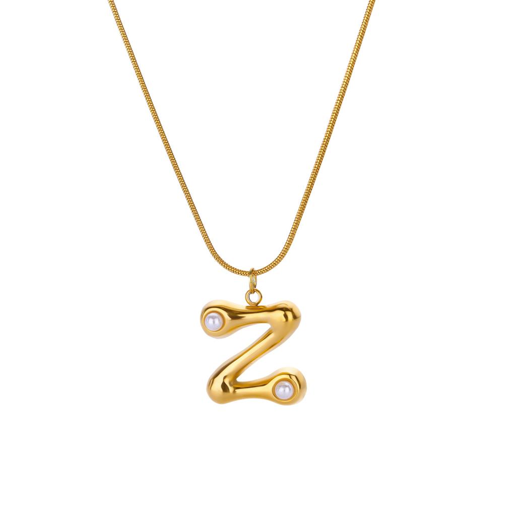 Initials Letter Pearl Necklaces For Women Gold Color Stainless Steel Letter Necklace Chain Collar Necklace Wedding Jewelry Gift