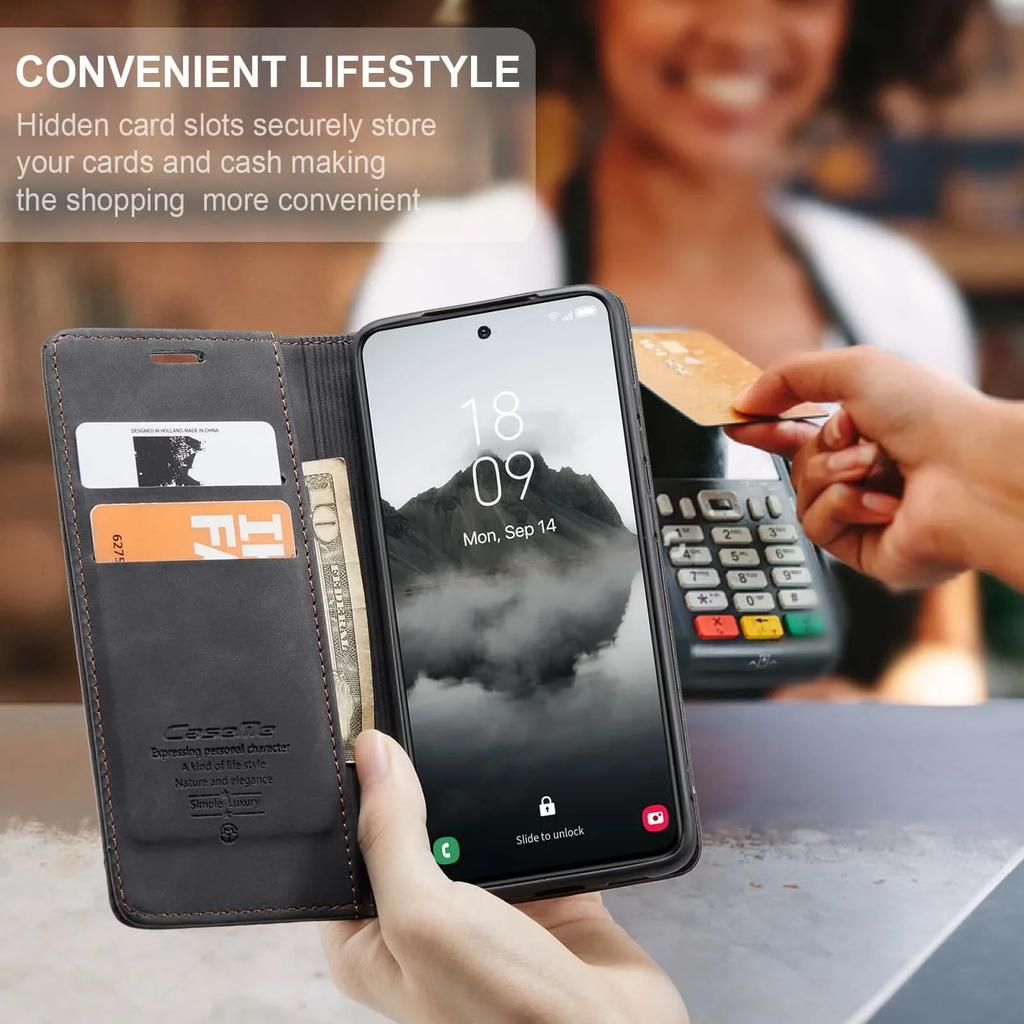 Flip-Portemonnaie-Hülle für Samsung Galaxy S24 FE, Leder-Magnet-Folio-Cover mit Kartenhalter, Ständer - TPU Stoßfest Langlebig