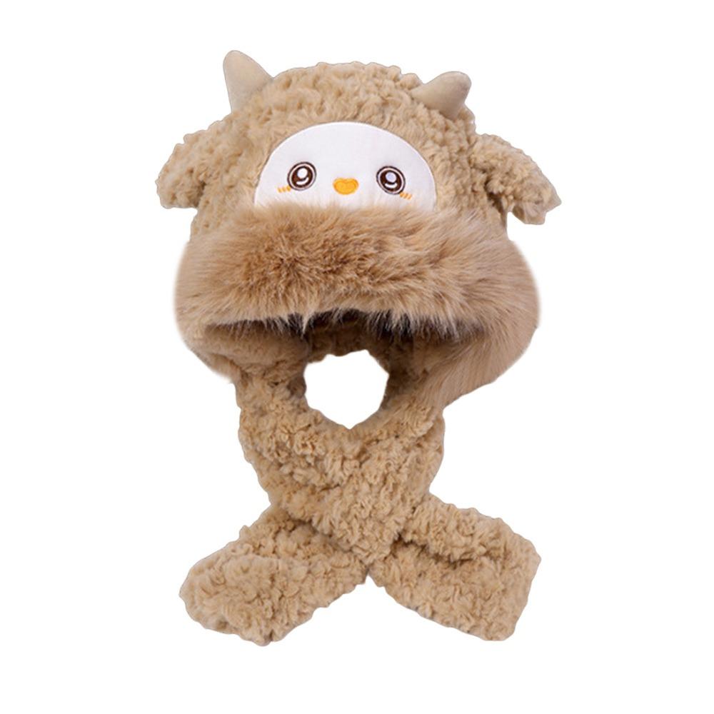Cute Winter Warm Hat Sheep Ear Windproof Ear Protection Hat Neck Warmer Thickened Integrated Hat Scarf Set for Women Girls