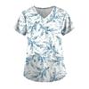 Scrub Medical Woman Floral Print Vet Nursing Tops Fashion V-Neck Short Sleeve Patch Pocket Health Care Clinical Uniform Woman
