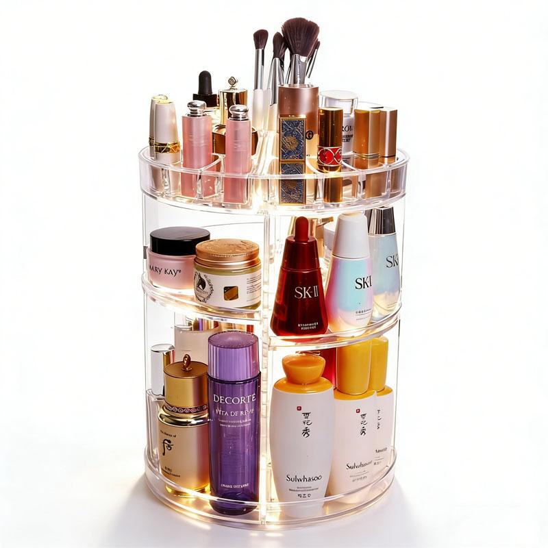 Makeup Organizer Cosmetic 360° Rotation Display Case With Brush Holder Perfume Tray Storage Bathroom Countertop Plastic