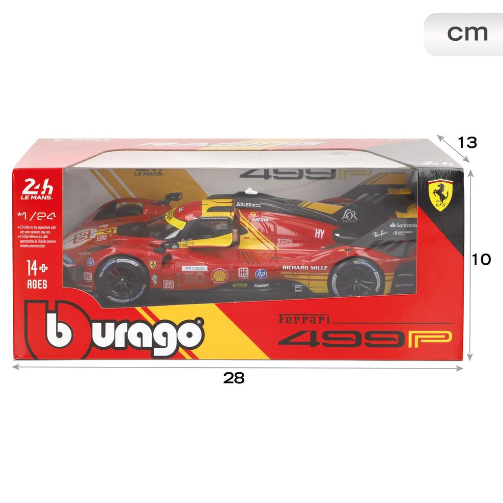 Bburago 2024 Model Scale Ferrari 499P Turbo V6 Team Ferrari AF Corse 2024 Le Mans 24 Hours Winner Red Race Sports Car Miniature Diecast Model Car 1/24