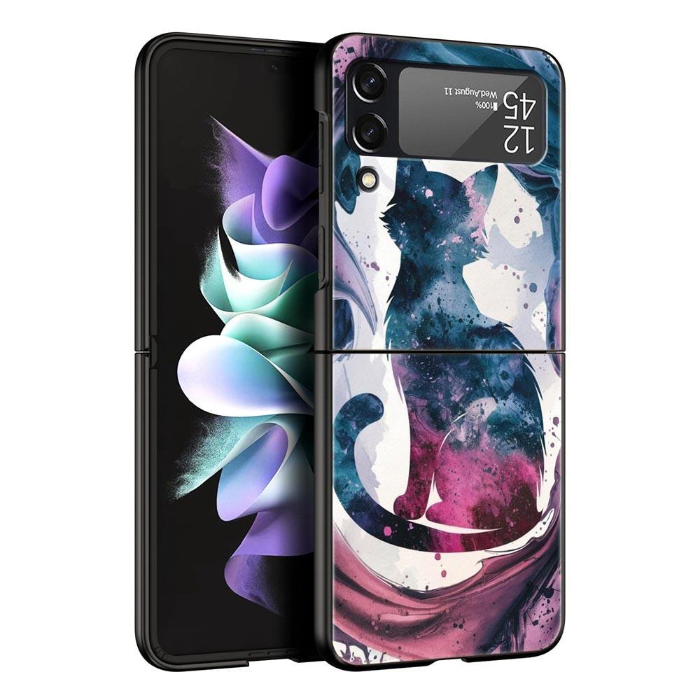 Cute Cat Hard PC Phone Case For Samsung Galaxy Z Flip 7 6 5 4 Black Cover For Galaxy Z Flip 3 Foldable Fundas Shell Capas Bags
