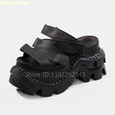Fashion 2025 Summer New Platform Slippers 6-8Cm Wedges Black Casual Fashion Slides Open Toe Punk Style Non-Slip Rubber Bottom Sandals