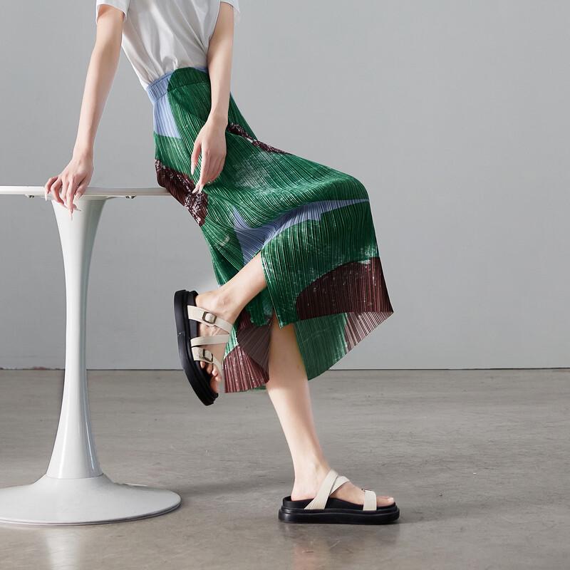 SOFSIL Summer 2026 Floral Pleated Midi Skirt 30/XXL зелёный