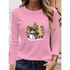 Christmas women's round neck long sleeves - Christmas snowman leopard print Christmas tree print, loose fit, machine washable