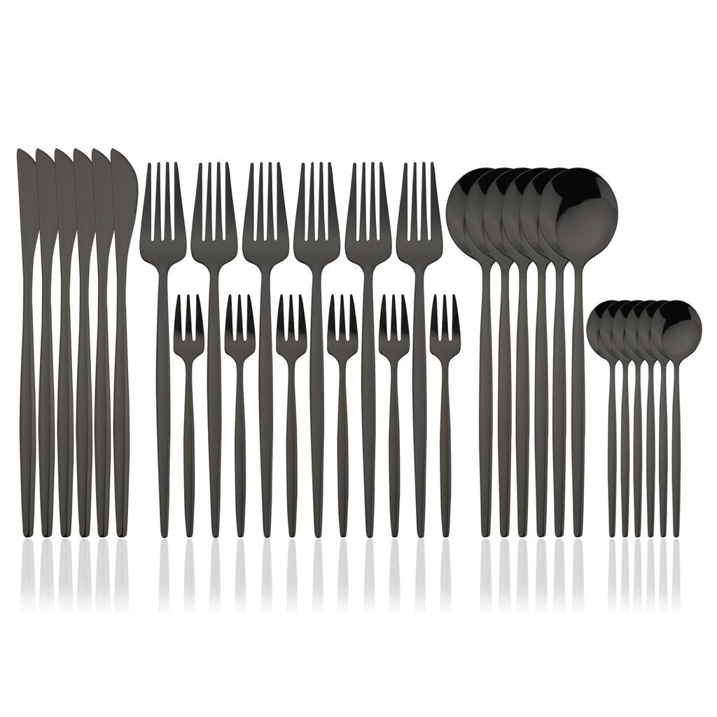 30Pcs White Gold Cutlery Set Stainless Steel Tableware Knife Cake Fork Coffee Spoon Dinnerware Set Kitchen Flatware Silverware