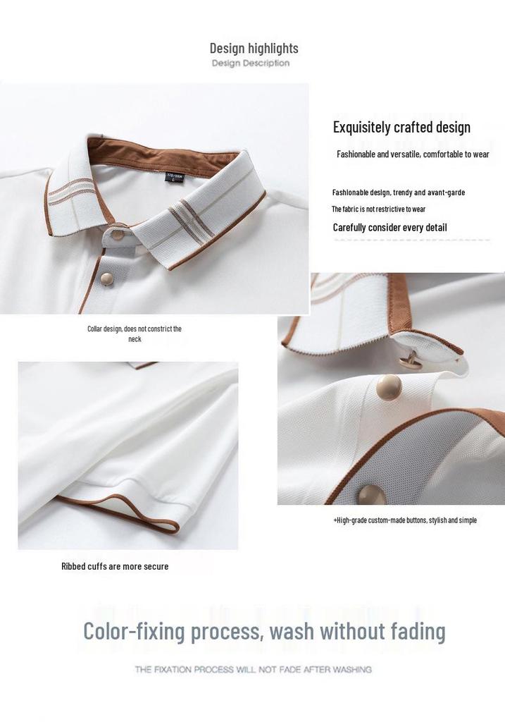 Men's Summer Ice Silk Seamless Polo Shirt - Short Sleeve Fashion Casual Sports Suit for Middle-aged and Elderly