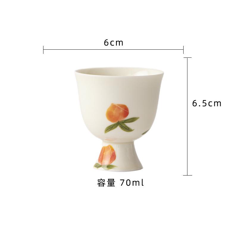 

2pc/lot Hand-painted Peach High Foot Teacup Elegant Tea Bowl Jug Tea-tasting Fragrance Cup Chazhan Master Cups Tea Items 70ml