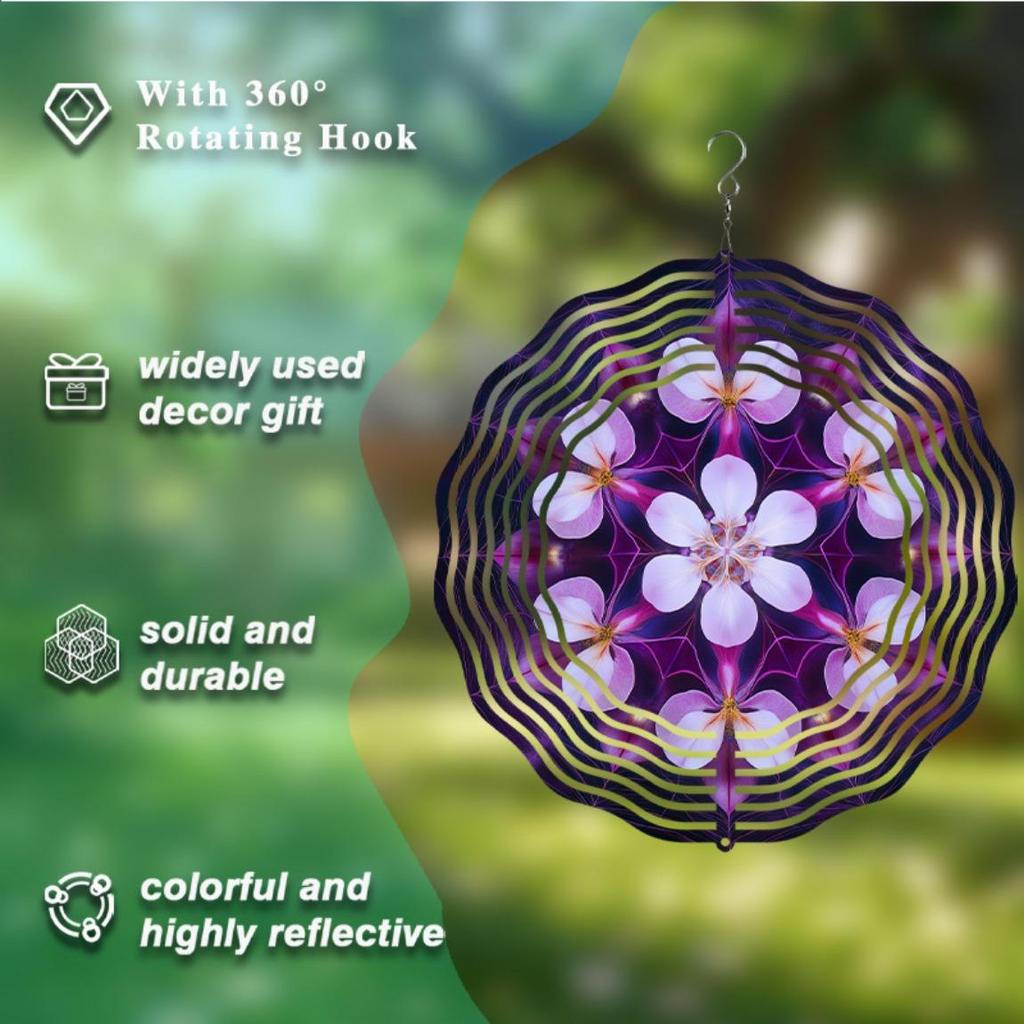 10 tum Blommig Vindsnurra för Utomhusdekor Hängande Trädgård Balkongdekorationer 360 Graders Roterande Krok Sommar Vår Presentidé