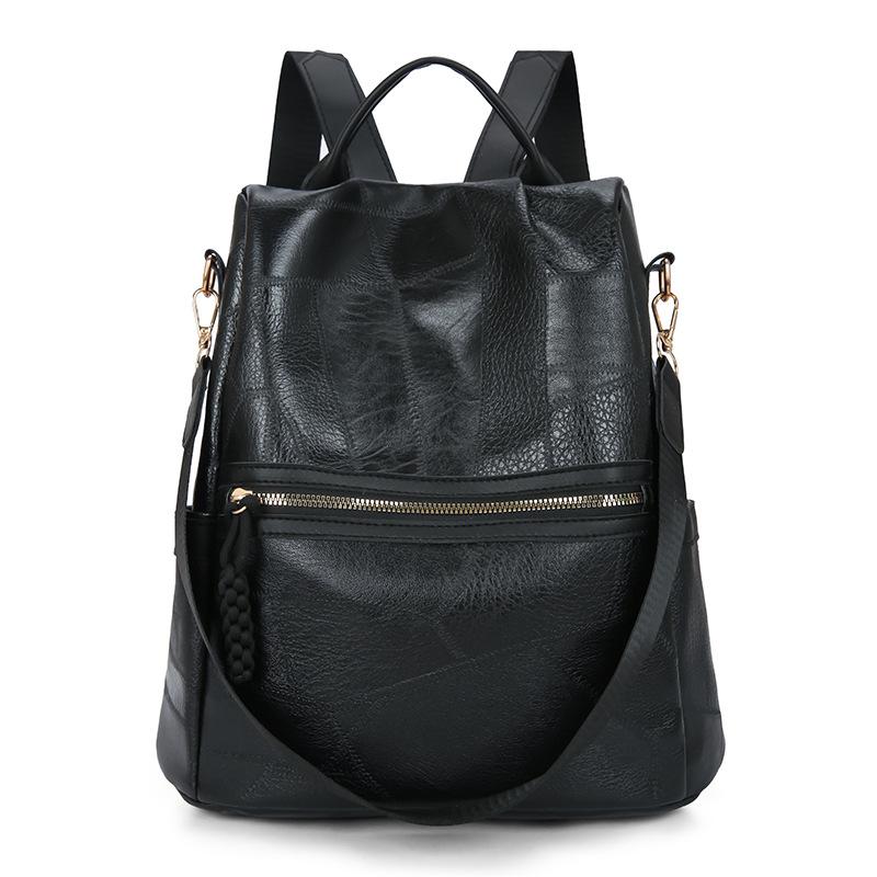 Schoolbag splicing pattern imitation leather texture women's shoulder bag 1011 new multi-functional anti-theft casual backpack women's bag backpack