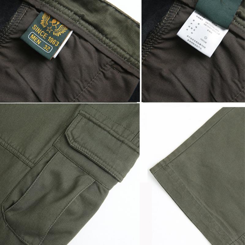Pánské volné rovné kalhoty nadměrné velikosti, ležérní cargo dlouhé kalhoty s více kapsami, celoroční, čistá bavlna, střední pas, hluboký rozkrok, pro střední věk a seniory