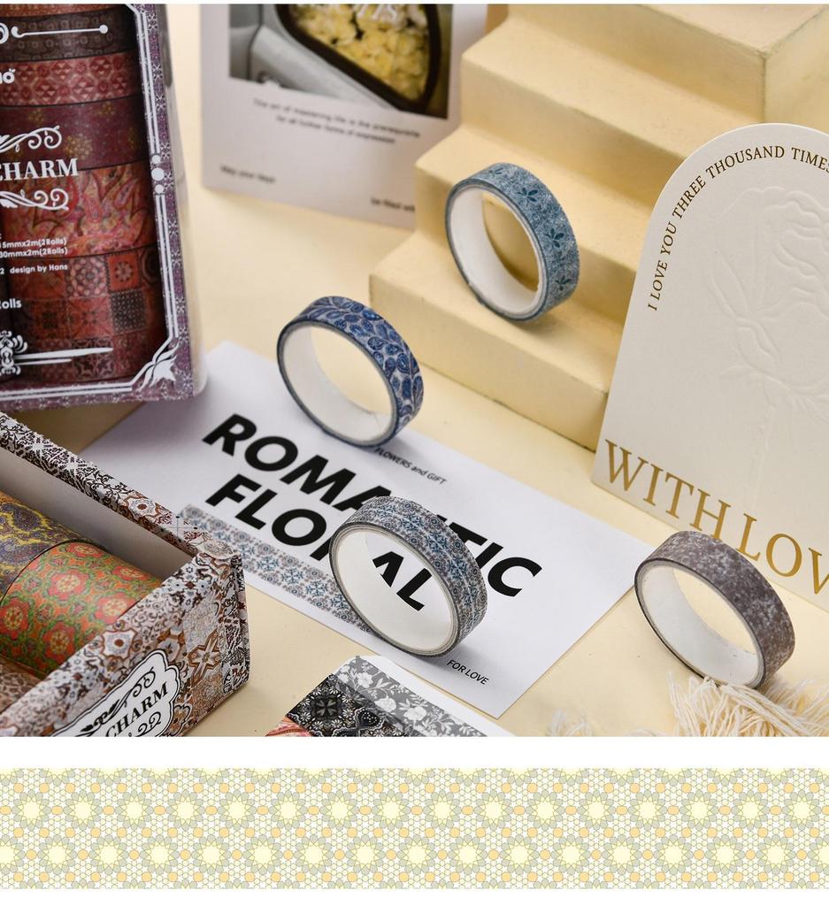 12ks Exotic Charm Paper Washi Tape Set Retro květinové lepicí maskovací pásky Dekorační samolepky Diář DIY