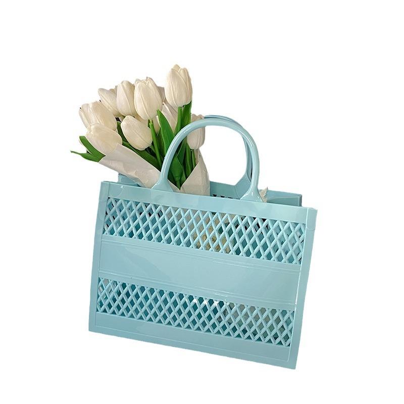 2025 Summer New Shopping Basket Handheld PVC Bag Jelly Bag Large Capacity Basket Storage Basket Candy Color Hollow