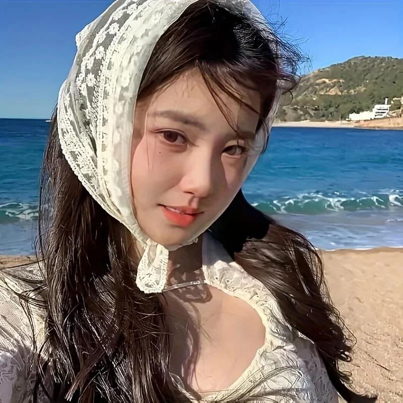 1PC Triangle Lace Scarf White Sweet Lace Turban Headscarf Travel Photo Headband Hair Accessories Suitable Ladies Girls