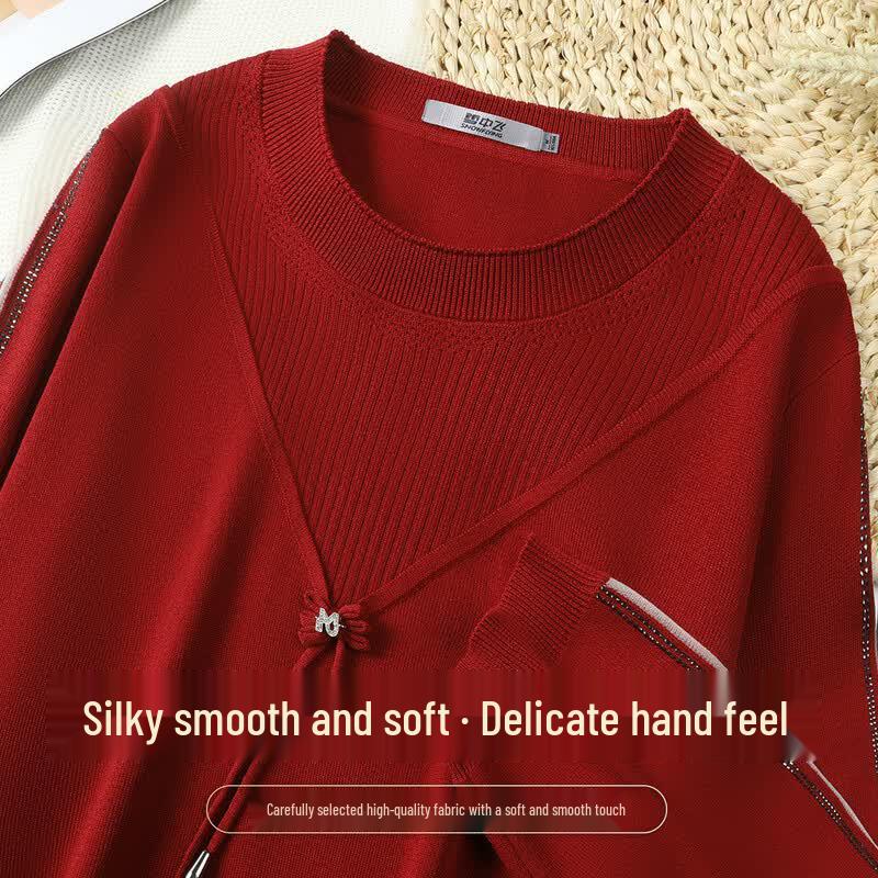 SNOWFLYING Women s New Chinese Style Lyocell Knit Top EU 38