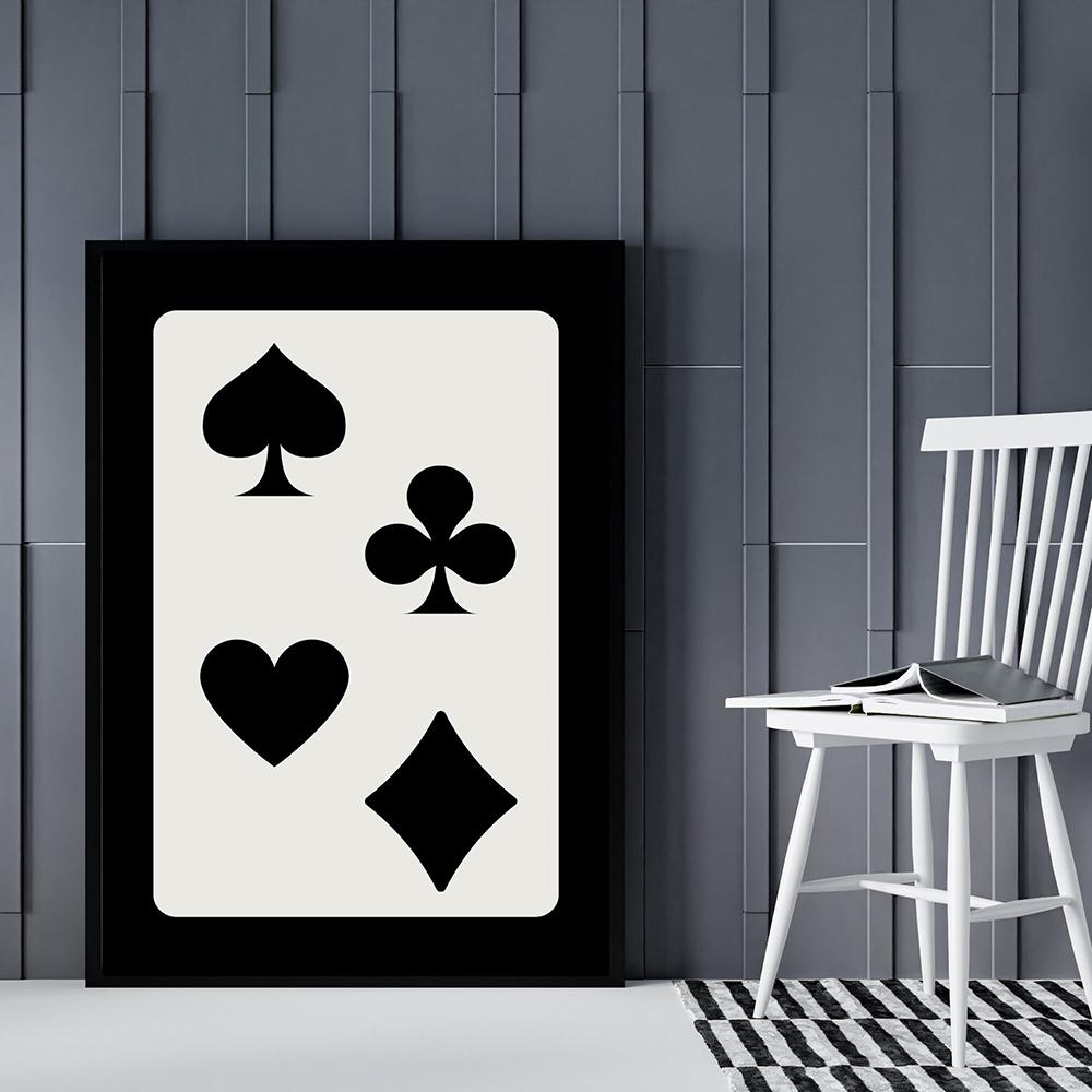 Retro Poker Wall Art Trendy Poster Canvas Set Of 6 Painting Lucky Playing Card Funky Black White Queen Joker Ace Room Home Decor