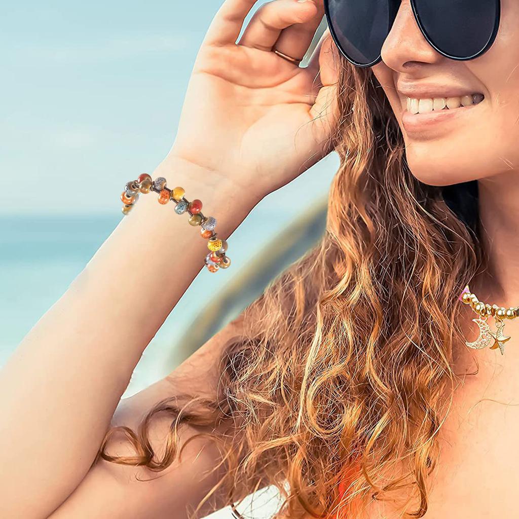 Handmade Ceramic Colorful Bracelet Bohemian Style Handchain Handwoven Wristchain Fashion Accessory for Art Enthusiasts