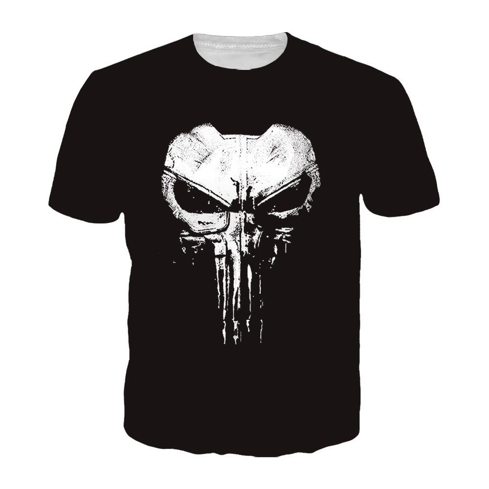 Summer New Kids And Men t shirt Boys Punisher Skeleton 3D Prited T Shirt Fashion Crewneck Sports T-Shirts Men s Clothing S