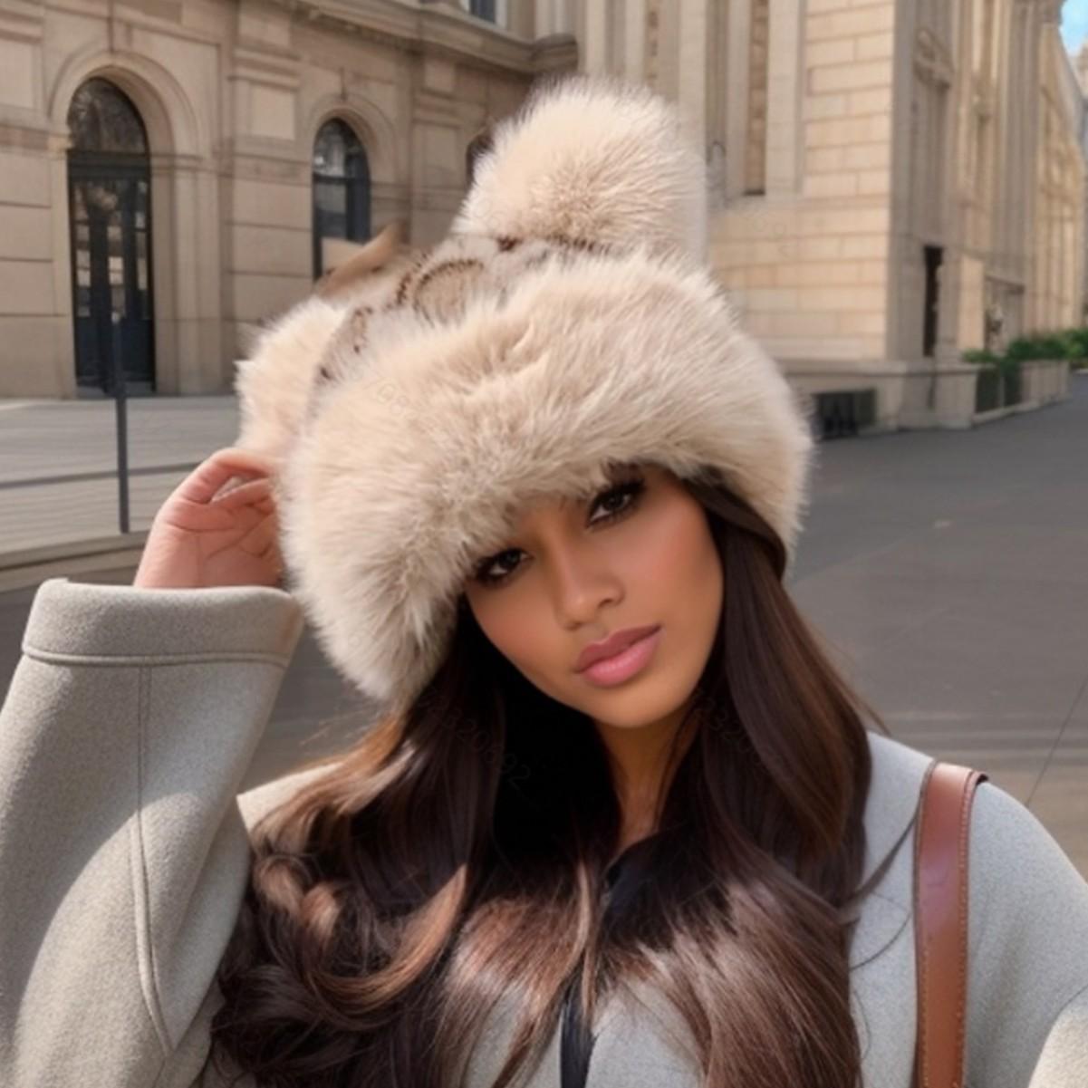 

Retro Leopard Print Bear Ears Plush Mongolian Hat Fashionable Versatile Autumn and Winter Imitation Fur Thickened Warm Ear Protector Basin Hat one size fits all коричневий