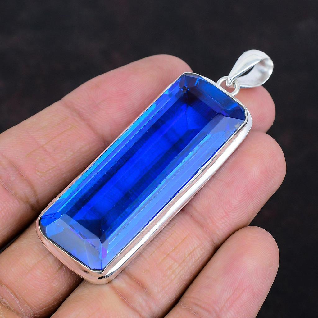 Faceted Tanzanite Quartz Pendant Genuine Gemstone Jewelry Antique Pendant 925 Sterling Silver Pendant Handmade Elegant Jewelry Gifts for Mom