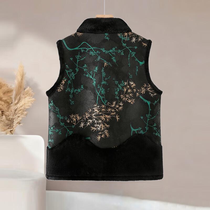 Elderly Women's Embroidered Fleece-Lined Winter Vest Jacket