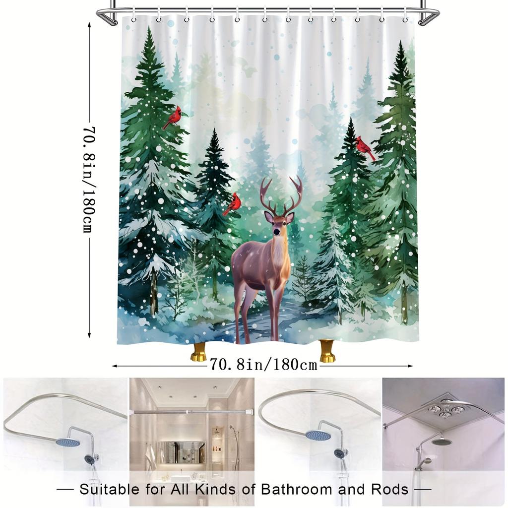 Enchanted Forest Deer Shower Curtain - Water-Resistant Fabric for Bathroom - Perfect for Nature and Wildlife Lovers