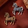 Retro Horse Brooch Rhinestone Inlaid Horse Pin Zodiac Year Animal Brooch Men Women Suit Accessory for Handbag Clothes Decoration