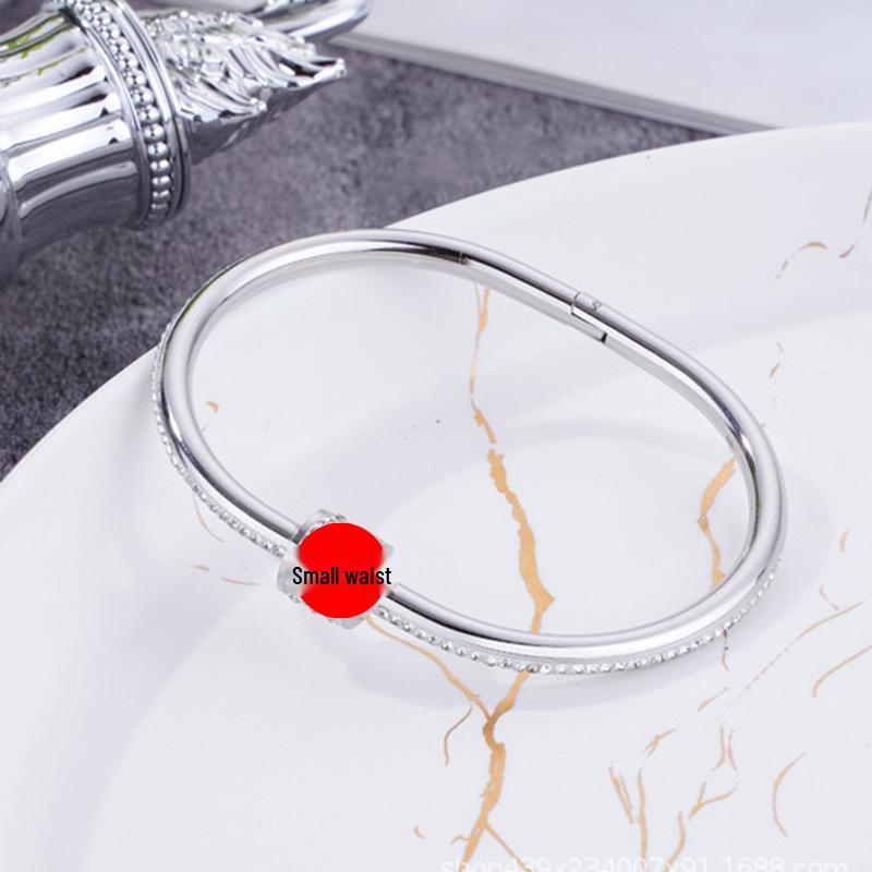 Elegant Slim Waist Titanium Steel Bracelet with Diamond Inlay, 18K Gold, Women's Niche Design
