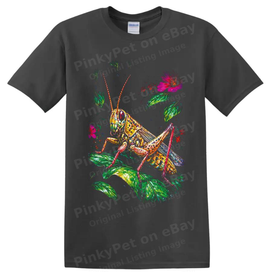 Grasshopper Insect Botanical Art T Shirt Colorful Wild Nature Garden Graphic Tee