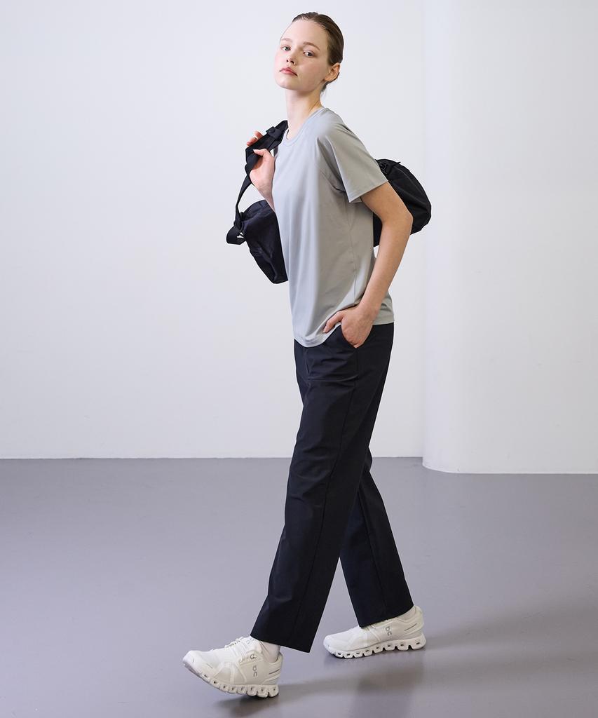 BASIC HOUSE Women'S Super Stretch Spandex Elastic Waist Straight Pants Black