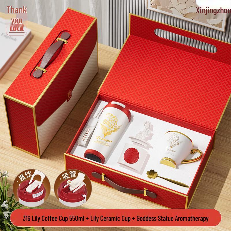 Corporate Gift Set with Red Coffee Cup, Aroma Diffuser & Spoon
