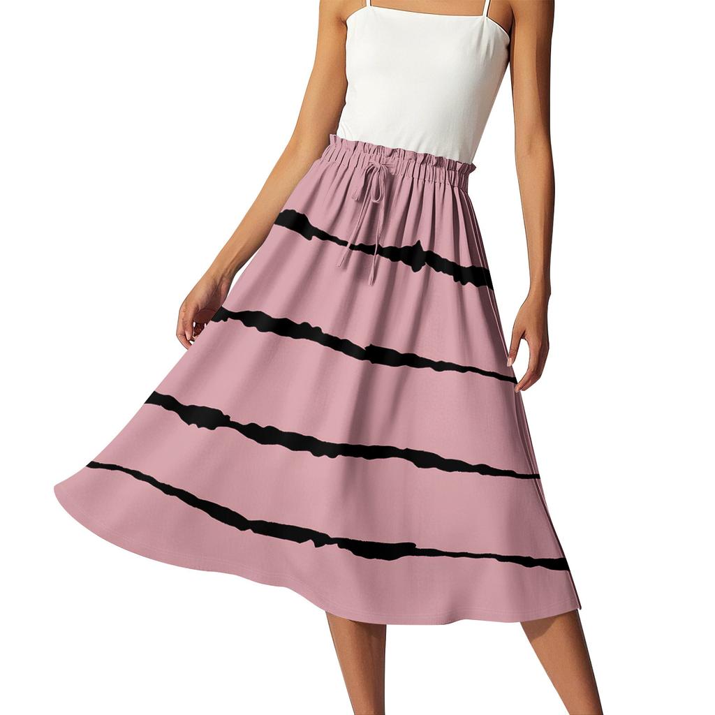 Damen Casual High Waist Kordelzug A-Linien-Rock Druckrock