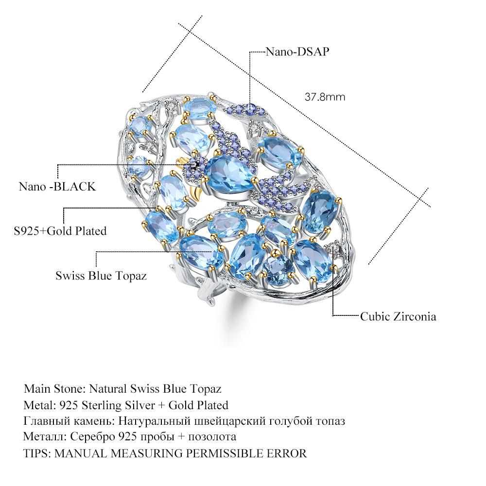 

Secret Garden оригинальное дизайнерское кольцо с драгоценными камнями «Птицы в джунглях» Кольцо из стерлингового серебра S925 с натуральным топазом