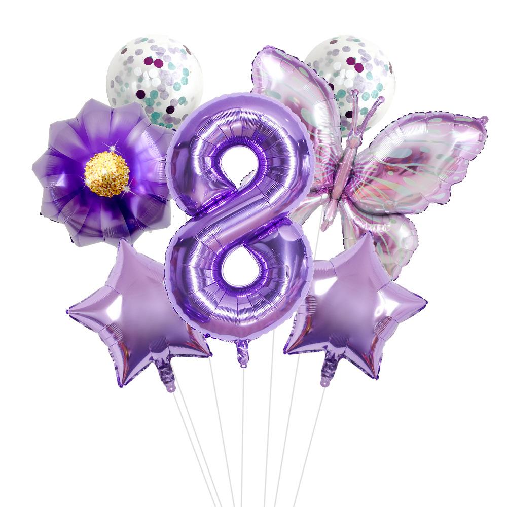 New Purple Butterfly Flower 32 inch Digital Aluminum Film Balloon Set for Children's Birthday Party Decoration Scene Arrangement