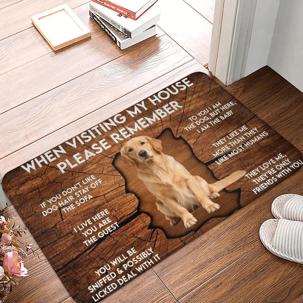 Pet Theme Welcome Carpet Mat Rug Dog Pattern Home Decoration with Visitor Reminder Slogan for Living Room Entrance Welcome Mat