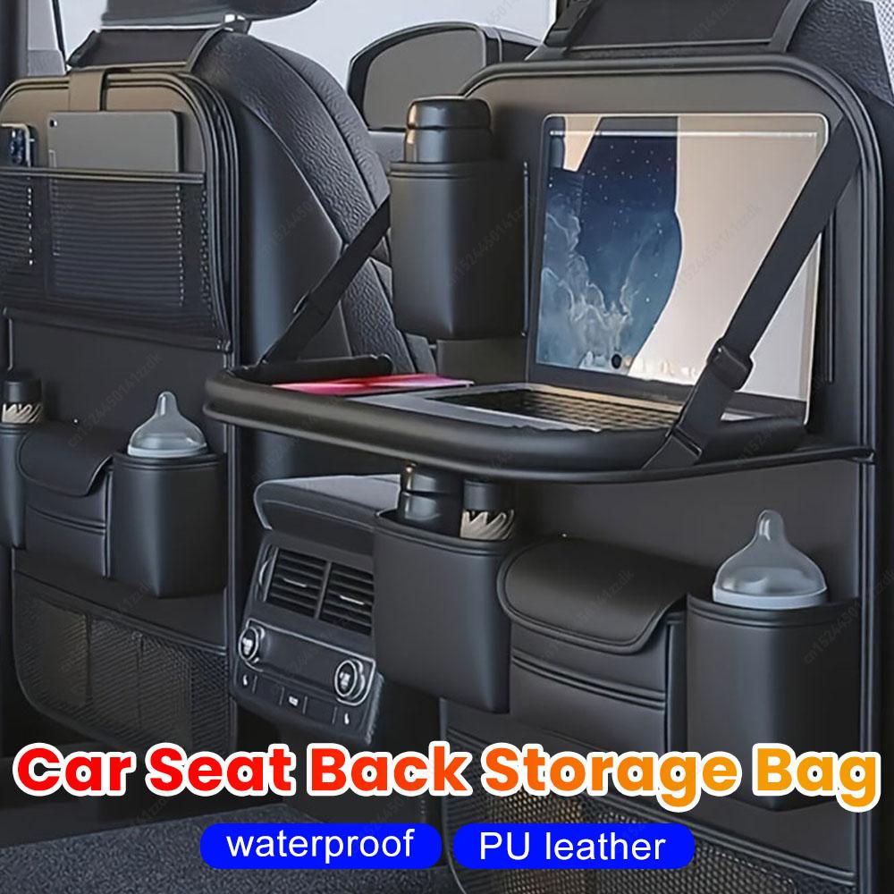 All in one Car Seat Back Storage Bag Upgraded Multiple-Pockets Hanging Bag with Tissue Cup Holder Anti Kick Pad Waterproof for B