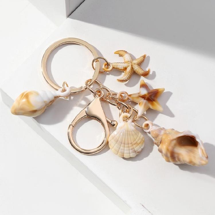 Exquisite Shell Keychain Conch Starfish and Star Pendant Keyring Bag Decoration Fashionable Beach Vacation Accessory