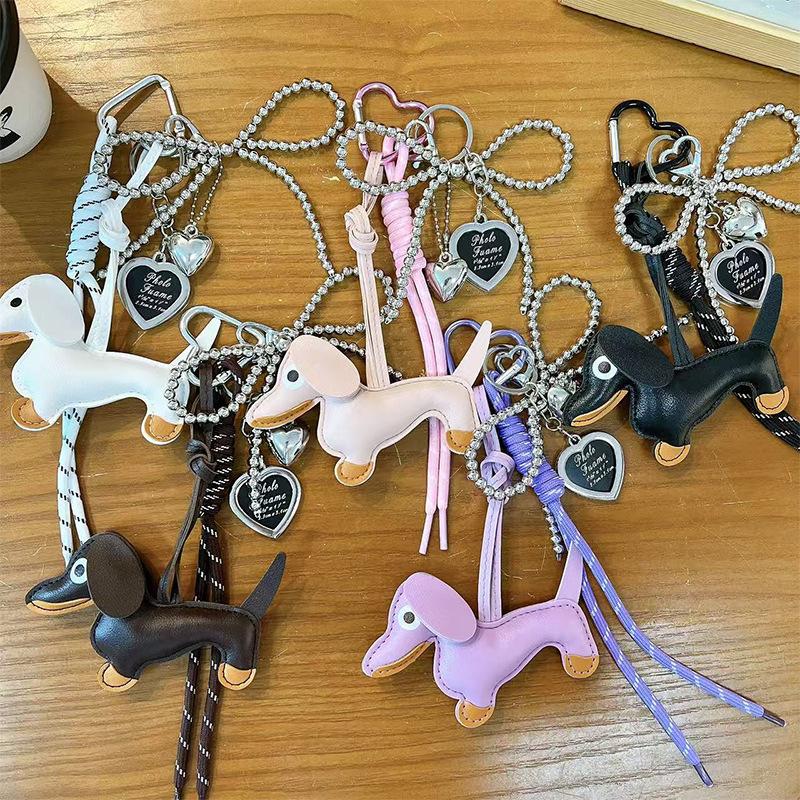 Creative new dachshund leather bag hanging keychain exquisite bow love bag pendant small gift wholesale