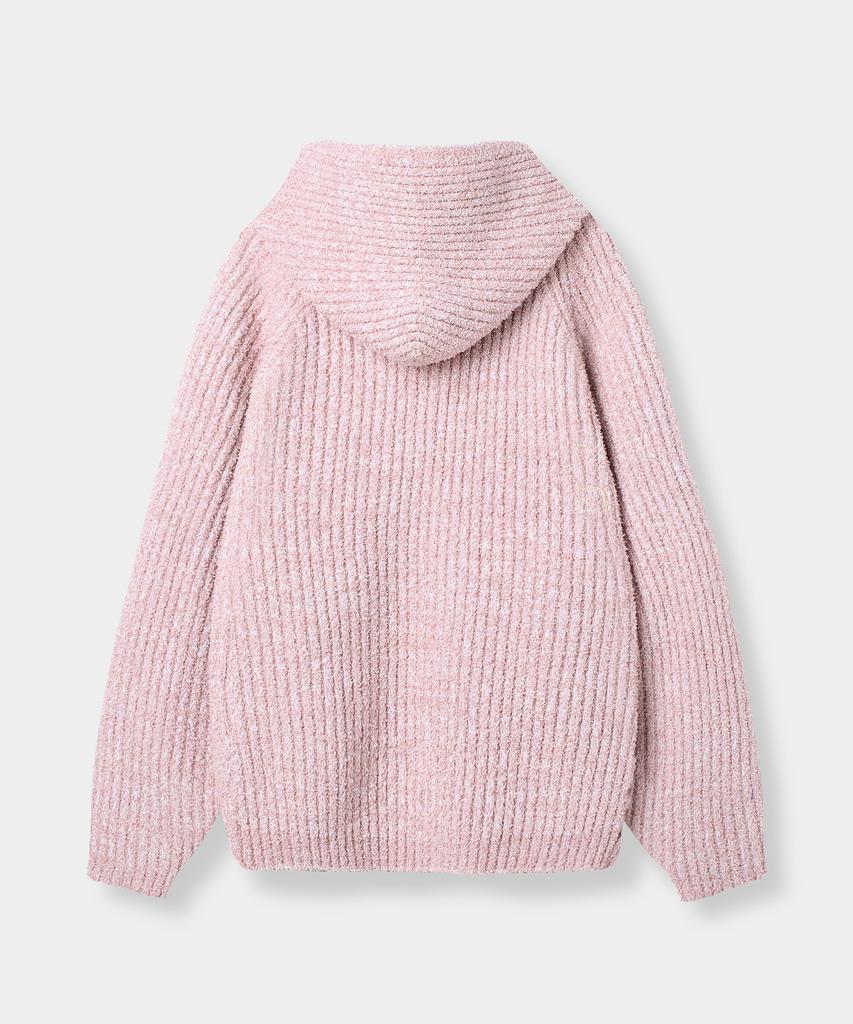 Yujen Eug Raglan Boucle Hoodie Knit_Pink