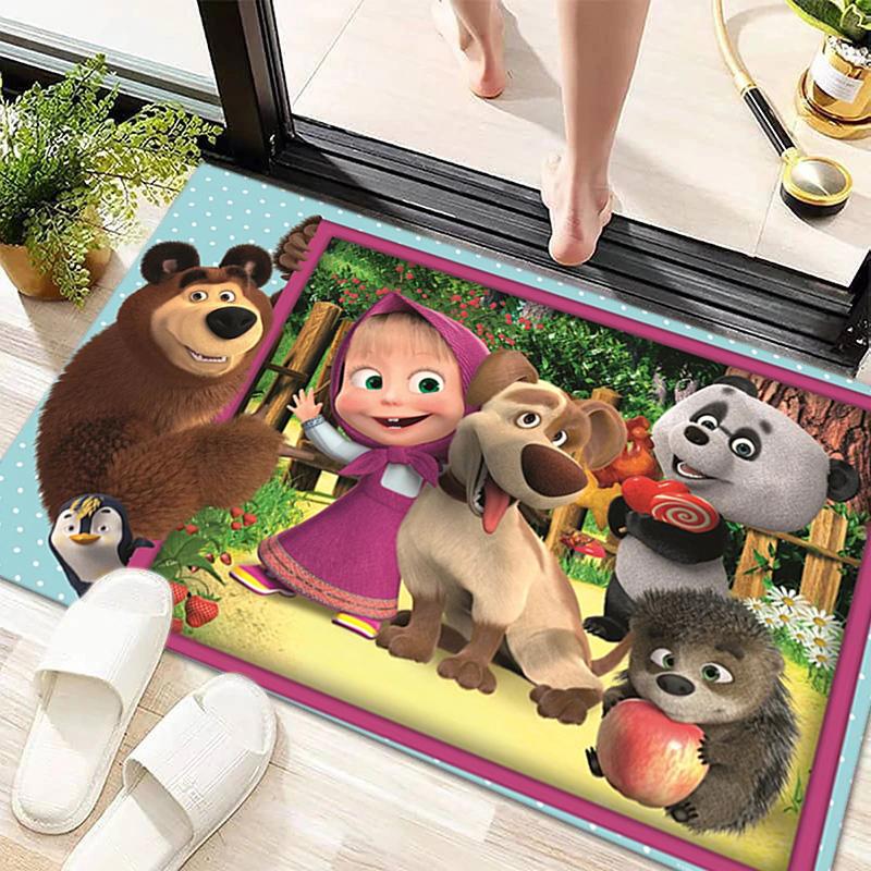 Russian animation Masha and the Bear Fairy Tale Cartoon Carpet Soft Home Living Room Bedroom Door Mat Outdoor Picnic Ground Mat rug T8