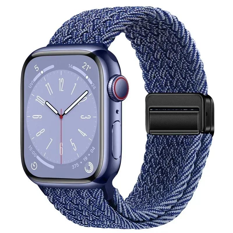 Nylon Braided Loop Strap for Apple Watch Ultra2 49mm 9 8 7 45 41mm Metal Magnetic Bracelet Wristband for 6 5 4 3 SE 44 40mm Band