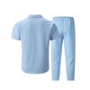 Men's Summer Solid Color Jacquard Lapel Cardigan & Long Pants Two-Piece Set
