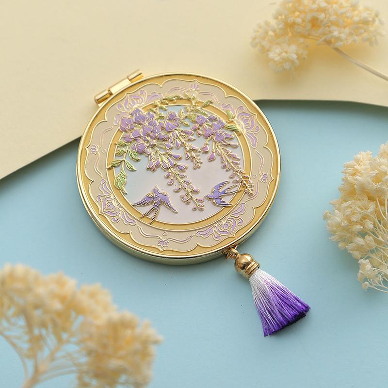 Chinese Style Craft Metal Makeup Mirror With Tassel Folding Portable Cosmetic Mirror Creative Exquisite Handheld Mirror Student
